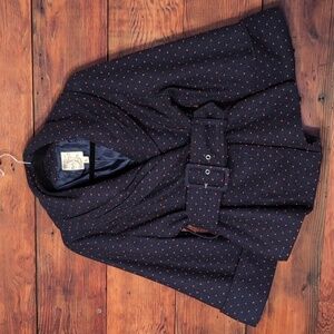 Anthropologie Tulle | Navy Blue And Red Polka Dot Wool Cropped Peacoat Size L